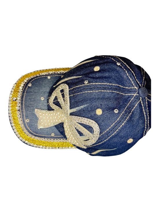 Accessories - Denim Cap with Crystal Bow - Blue and Yellow